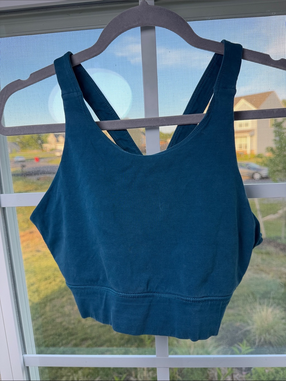Pact Teal women’s sports bra organic cotton